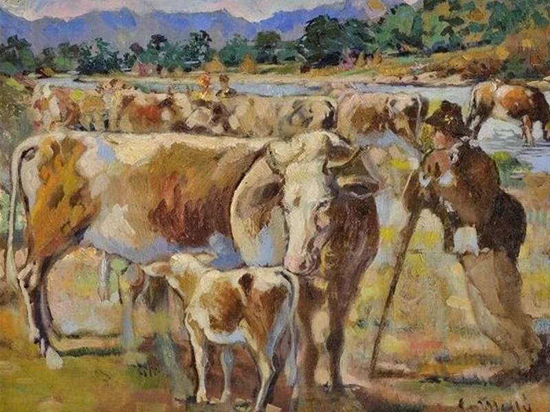 1879-Gustáv Mallý - Pastore che abbevera le sue mucche